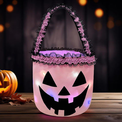 Halloween Candy Bucket with LED Light Pink Trick or Treat Buckets Baskets