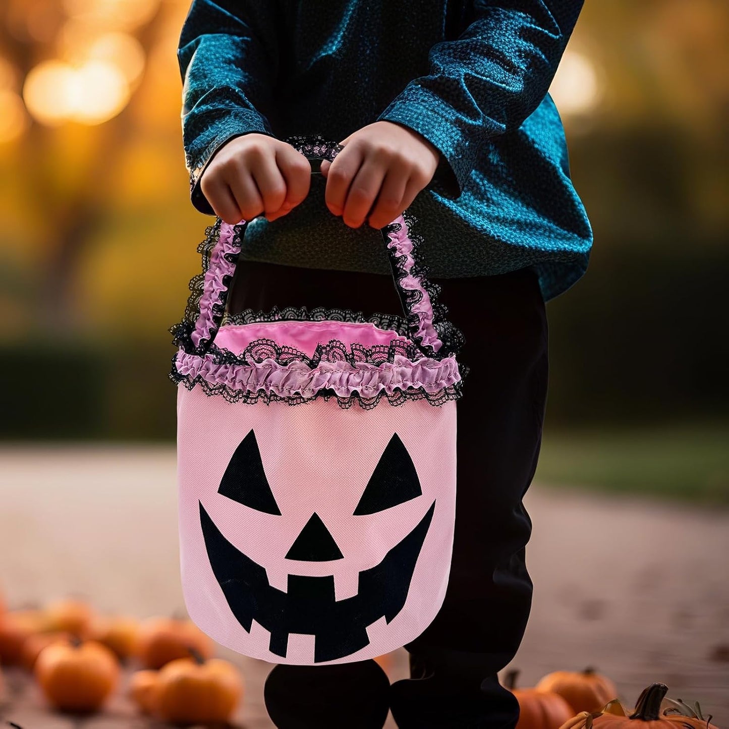 Halloween Candy Bucket with LED Light Pink Trick or Treat Buckets Baskets