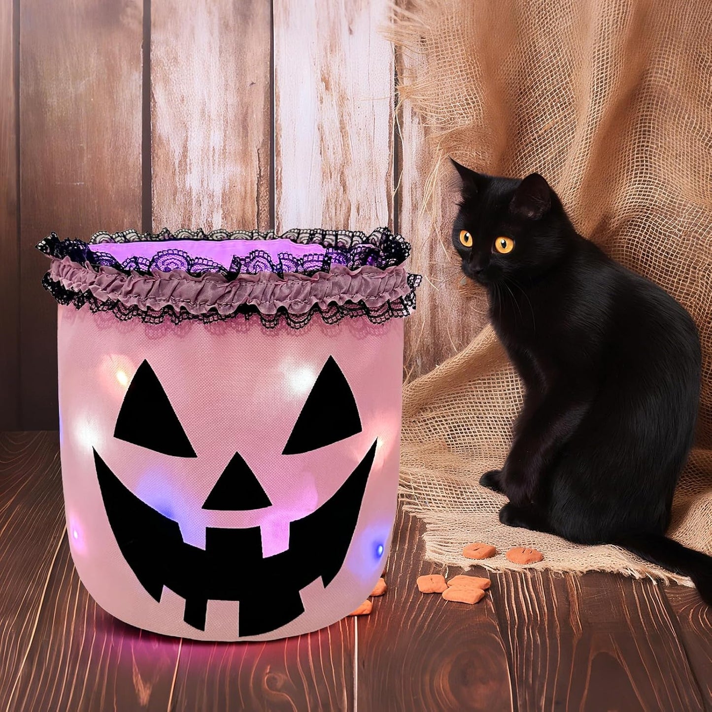 Halloween Candy Bucket with LED Light Pink Trick or Treat Buckets Baskets