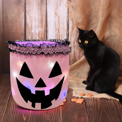Halloween Candy Bucket with LED Light Pink Trick or Treat Buckets Baskets