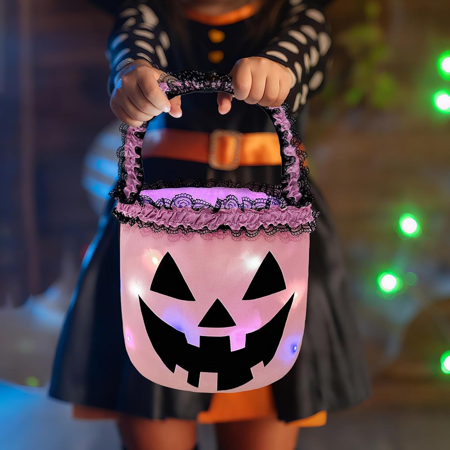 Halloween Candy Bucket with LED Light Pink Trick or Treat Buckets Baskets
