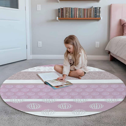 Round Rugs 3.3 Ft, Farm Fruits Non Slip Living Room Kitchen Bathroom Rugs, Watermelon Lemons Peach Pink Grey Striped Washable Area Rug for Bedroom Dorm Hallway, Indoor/Outdoor Carpet