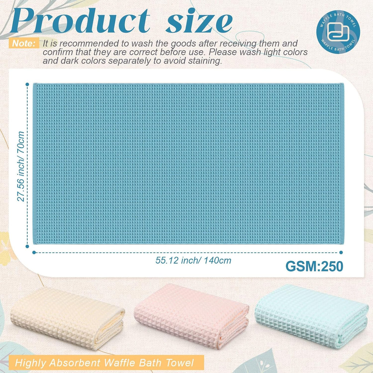 4 Pack 100% Cotton Waffle Bath Towels 28 x 55 Inch Oversize Waffle Towel Quick Dry Absorbent Soft Lightweight Blanket for Bathroom Shower Spa Yoga Beach Pool Travel, Blue, Pink, White