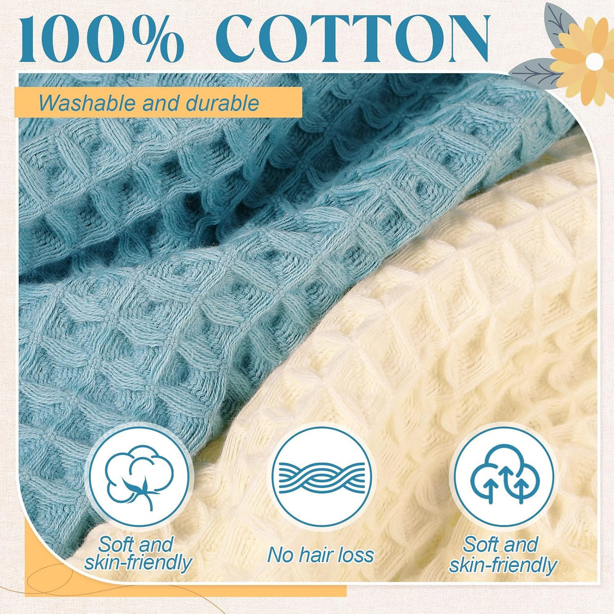 4 Pack 100% Cotton Waffle Bath Towels 28 x 55 Inch Oversize Waffle Towel Quick Dry Absorbent Soft Lightweight Blanket for Bathroom Shower Spa Yoga Beach Pool Travel, Blue, Pink, White