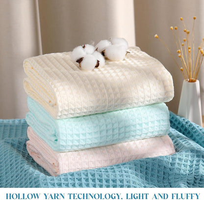 4 Pack 100% Cotton Waffle Bath Towels 28 x 55 Inch Oversize Waffle Towel Quick Dry Absorbent Soft Lightweight Blanket for Bathroom Shower Spa Yoga Beach Pool Travel, Blue, Pink, White