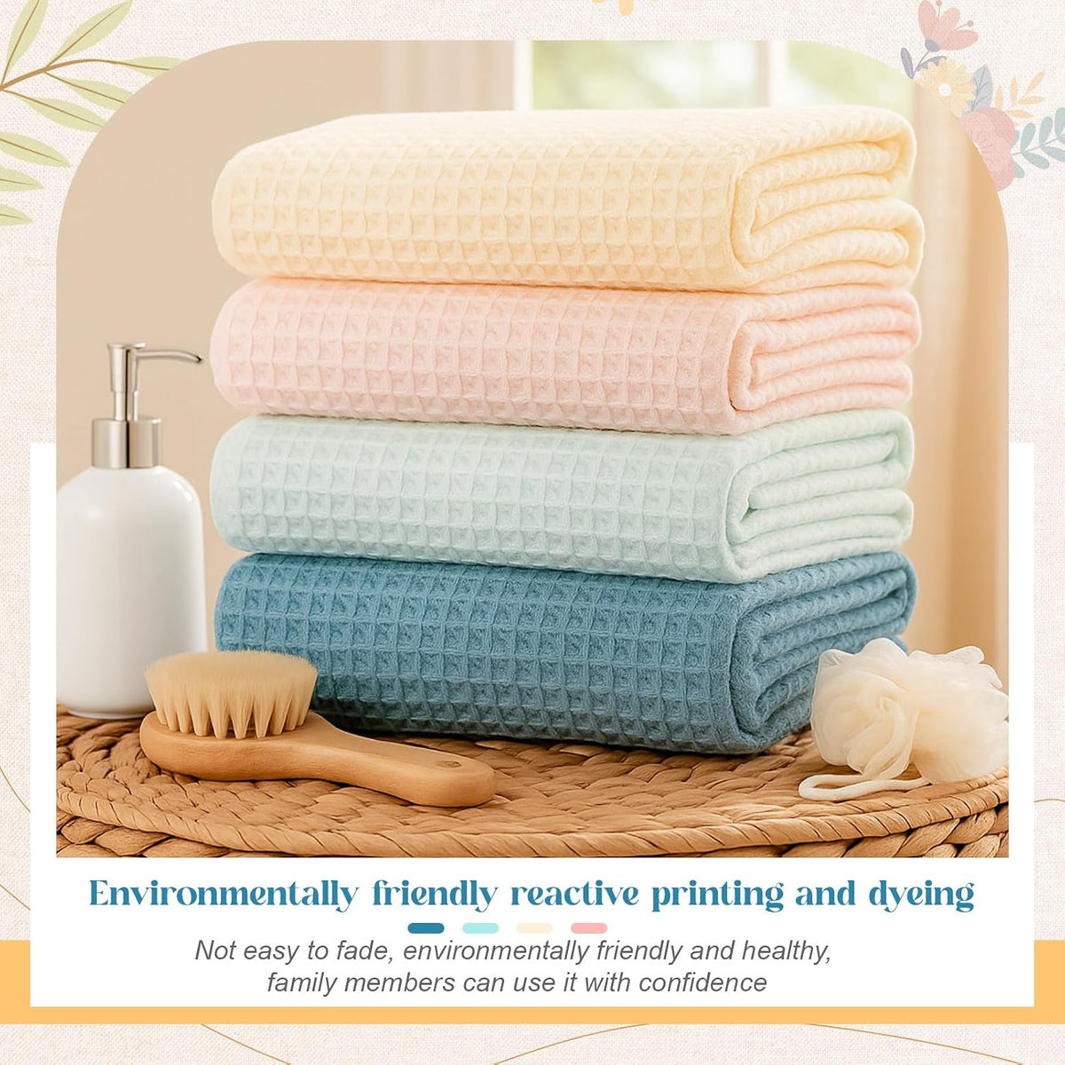 4 Pack 100% Cotton Waffle Bath Towels 28 x 55 Inch Oversize Waffle Towel Quick Dry Absorbent Soft Lightweight Blanket for Bathroom Shower Spa Yoga Beach Pool Travel, Blue, Pink, White