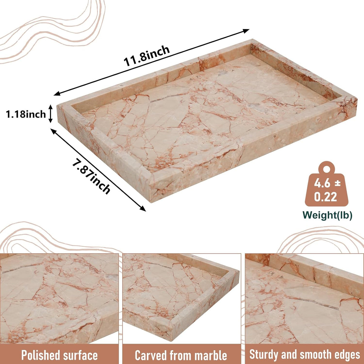 Marble Bathroom Tray,Pure Natural Vanity Tray