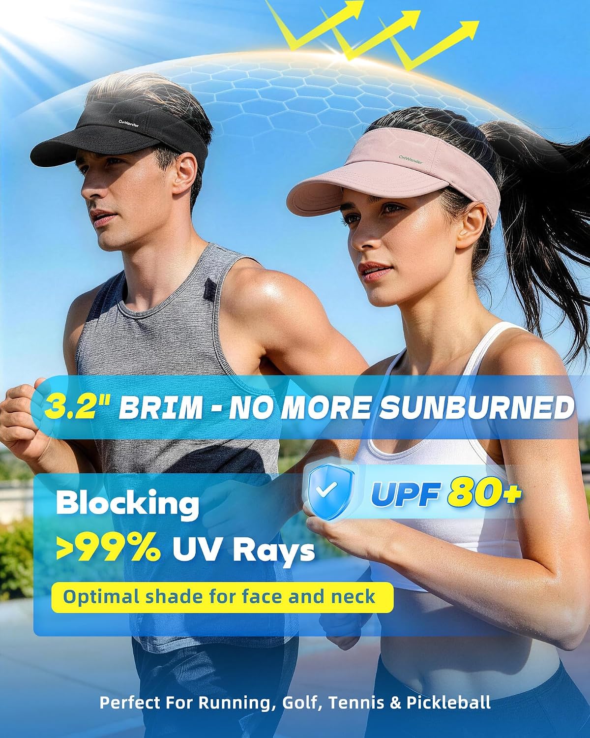Sun Visor Hats for Women Men - Wide Brim Quick Dry Adjustable Hat