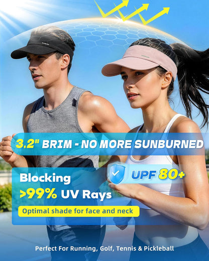 Sun Visor Hats for Women Men - Wide Brim Quick Dry Adjustable Hat