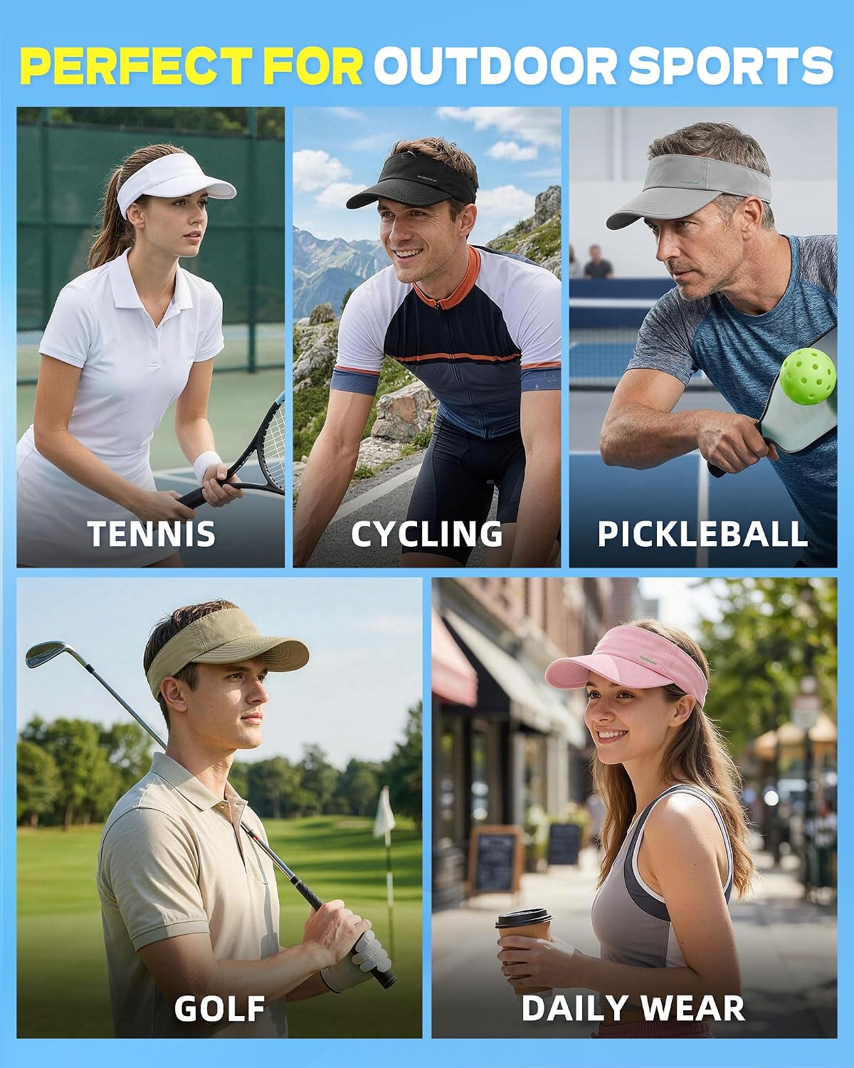 Sun Visor Hats for Women Men - Wide Brim Quick Dry Adjustable Hat