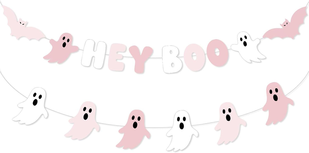 2 Pcs Pink Halloween Decoration, Cute Ghost Garland for Mantle