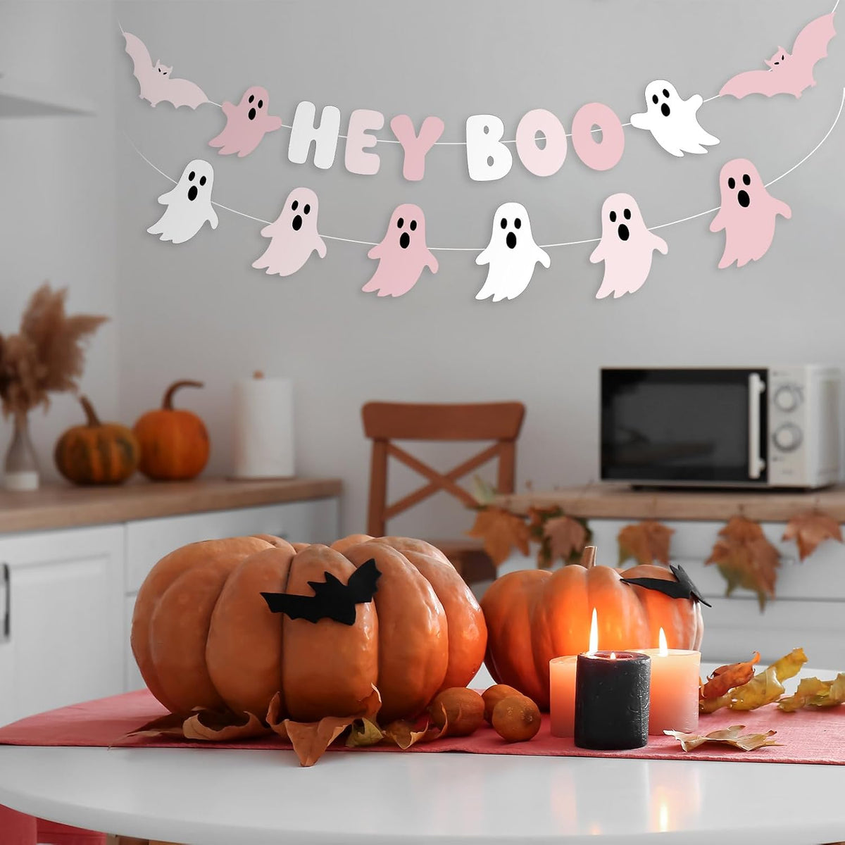 2 Pcs Pink Halloween Decoration, Cute Ghost Garland for Mantle