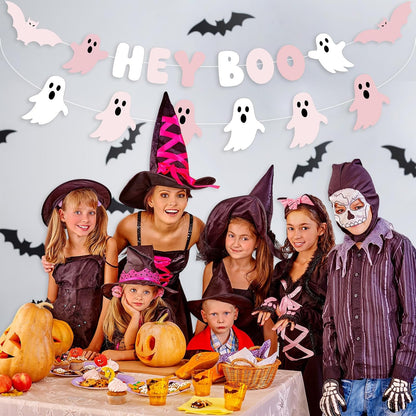 2 Pcs Pink Halloween Decoration, Cute Ghost Garland for Mantle