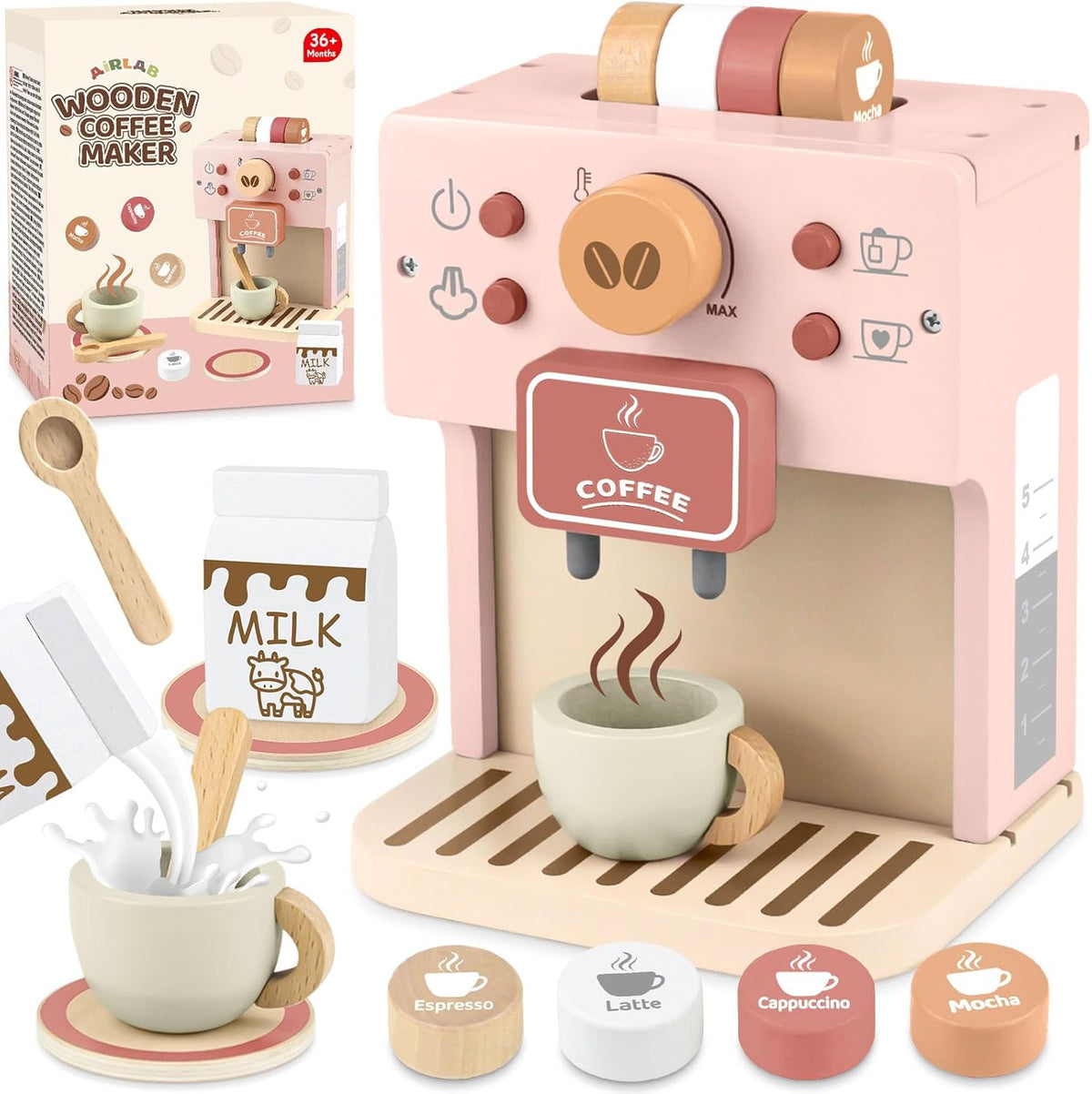 Toy for Kids Wooden Kitchen Accessories Pretend Play, Pink