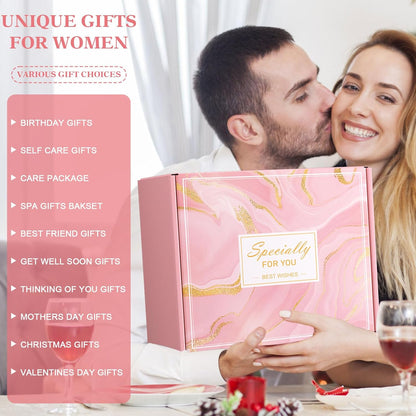 Mothers Day Birthday Gifts for Women Self Care Get Well Soon Gift Baskets, Pink Relaxing Spa Gift Set Care Package with Blanket, Unique Mother's Day Gifts for Mom Wife Grandma Daughter Sister
