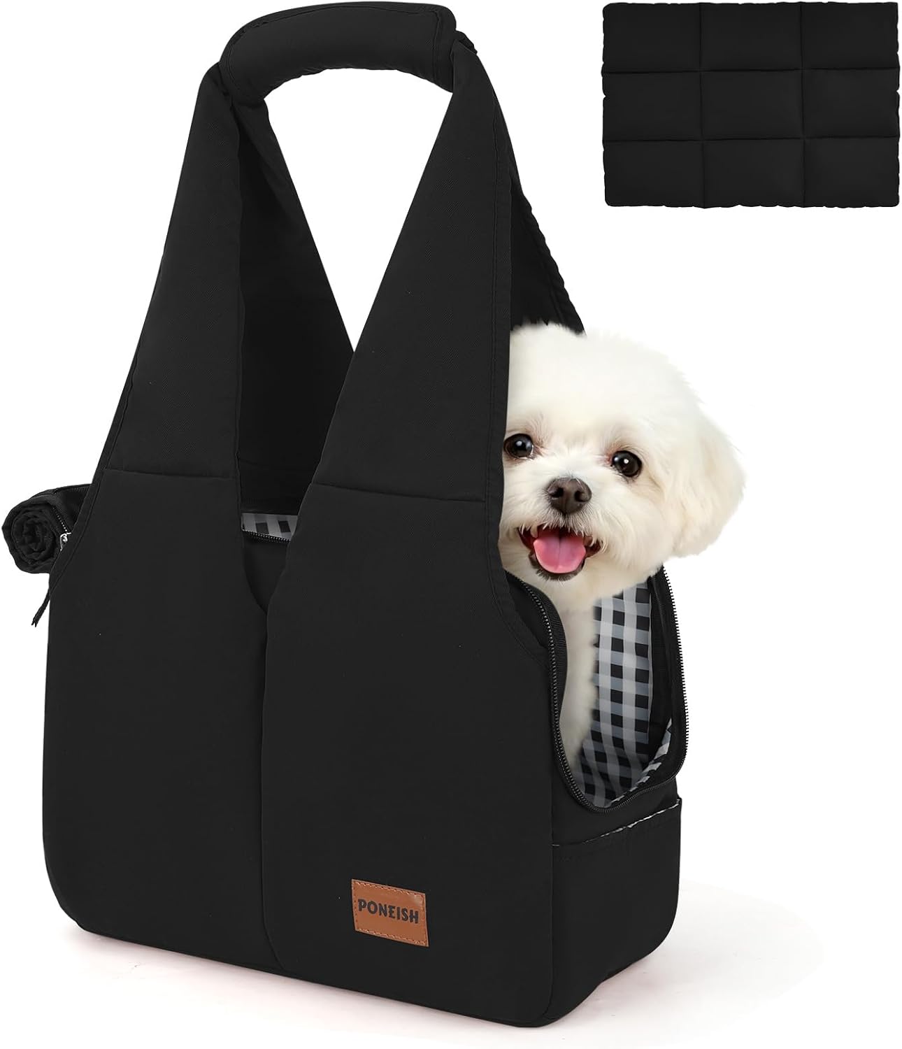 Dog Purse Carrier for Small Dogs and Cats, Soft-Sided Pet Tote Bag with 6 Large Pockets, Collapsible Travel Puppy Carrier with Small Cushion, Fits Pets up to 6 lbs (Black, 13.6" L x 6.6" W x 10" H)