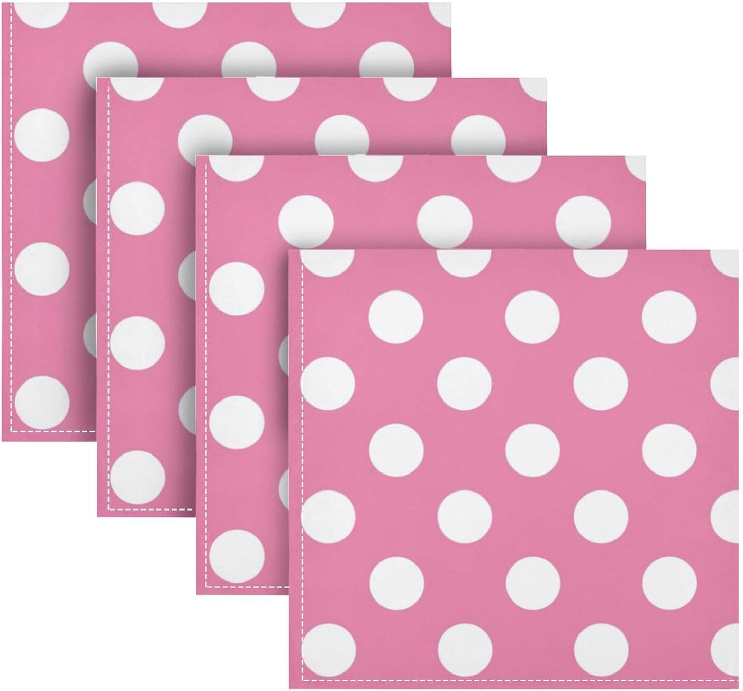 Pink Polka Dots Cloth Napkins Set of 4, 20x20 Inch Reusable Polyester Dinner Napkins, Soft Washable Table Napkins for Wedding Party Holiday Kitchen Decor