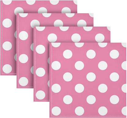 Pink Polka Dots Cloth Napkins Set of 4, 20x20 Inch Reusable Polyester Dinner Napkins, Soft Washable Table Napkins for Wedding Party Holiday Kitchen Decor