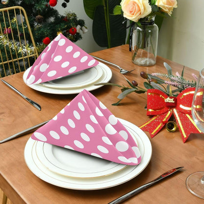 Pink Polka Dots Cloth Napkins Set of 4, 20x20 Inch Reusable Polyester Dinner Napkins, Soft Washable Table Napkins for Wedding Party Holiday Kitchen Decor
