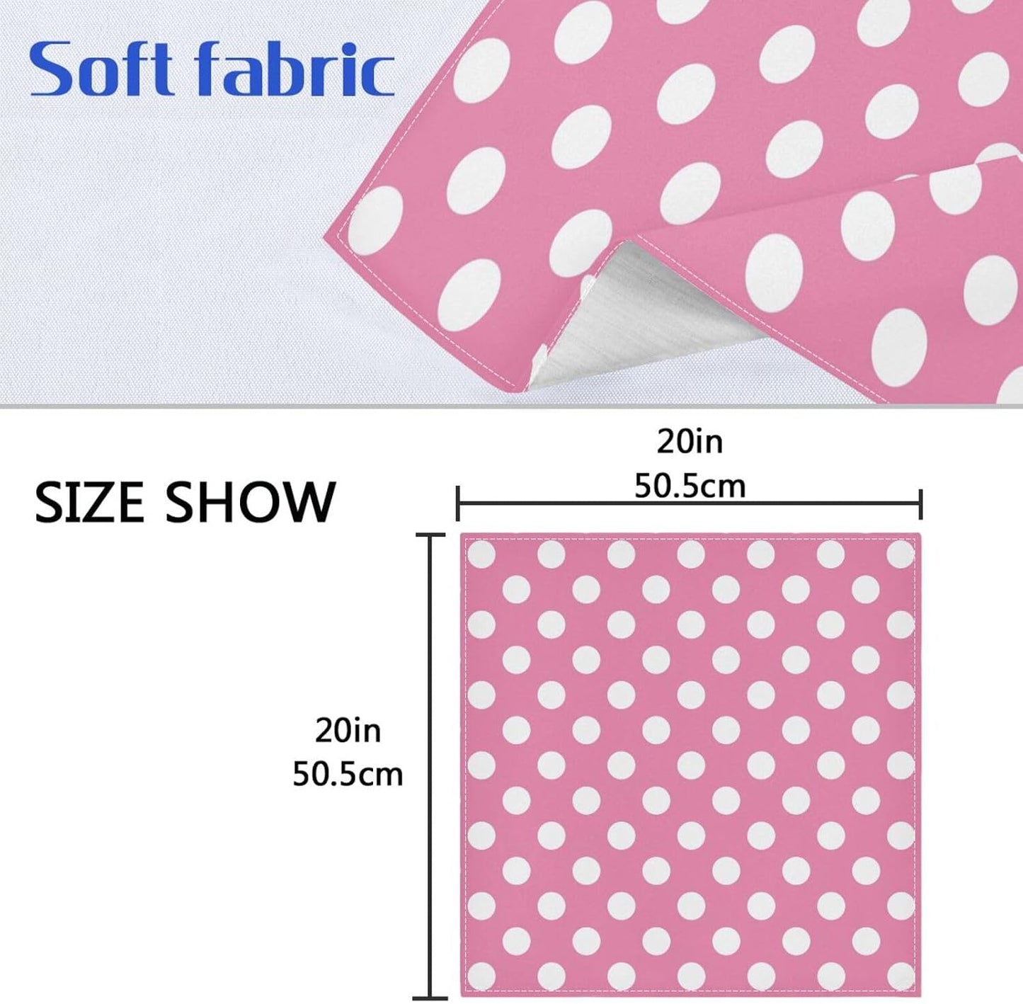 Pink Polka Dots Cloth Napkins Set of 4, 20x20 Inch Reusable Polyester Dinner Napkins, Soft Washable Table Napkins for Wedding Party Holiday Kitchen Decor