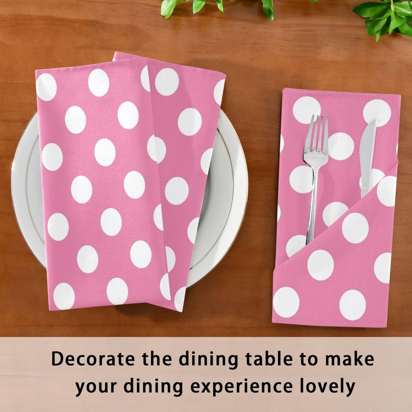 Pink Polka Dots Cloth Napkins Set of 4, 20x20 Inch Reusable Polyester Dinner Napkins, Soft Washable Table Napkins for Wedding Party Holiday Kitchen Decor