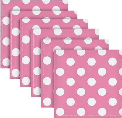 Pink Polka Dots Cloth Napkins Set of 4, 20x20 Inch Reusable Polyester Dinner Napkins, Soft Washable Table Napkins for Wedding Party Holiday Kitchen Decor
