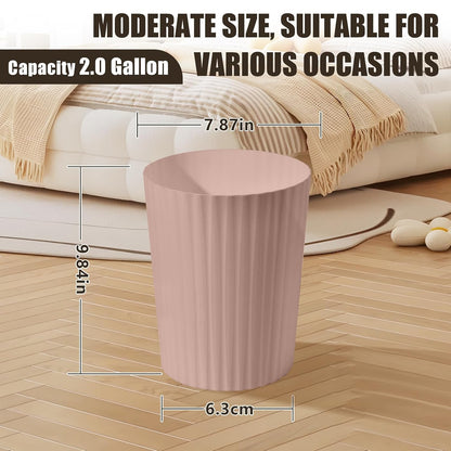 Versatile 2 Gallon Plastic Trash Can - The Compact Bin for Bathroom Kitchen Home Office - Pink