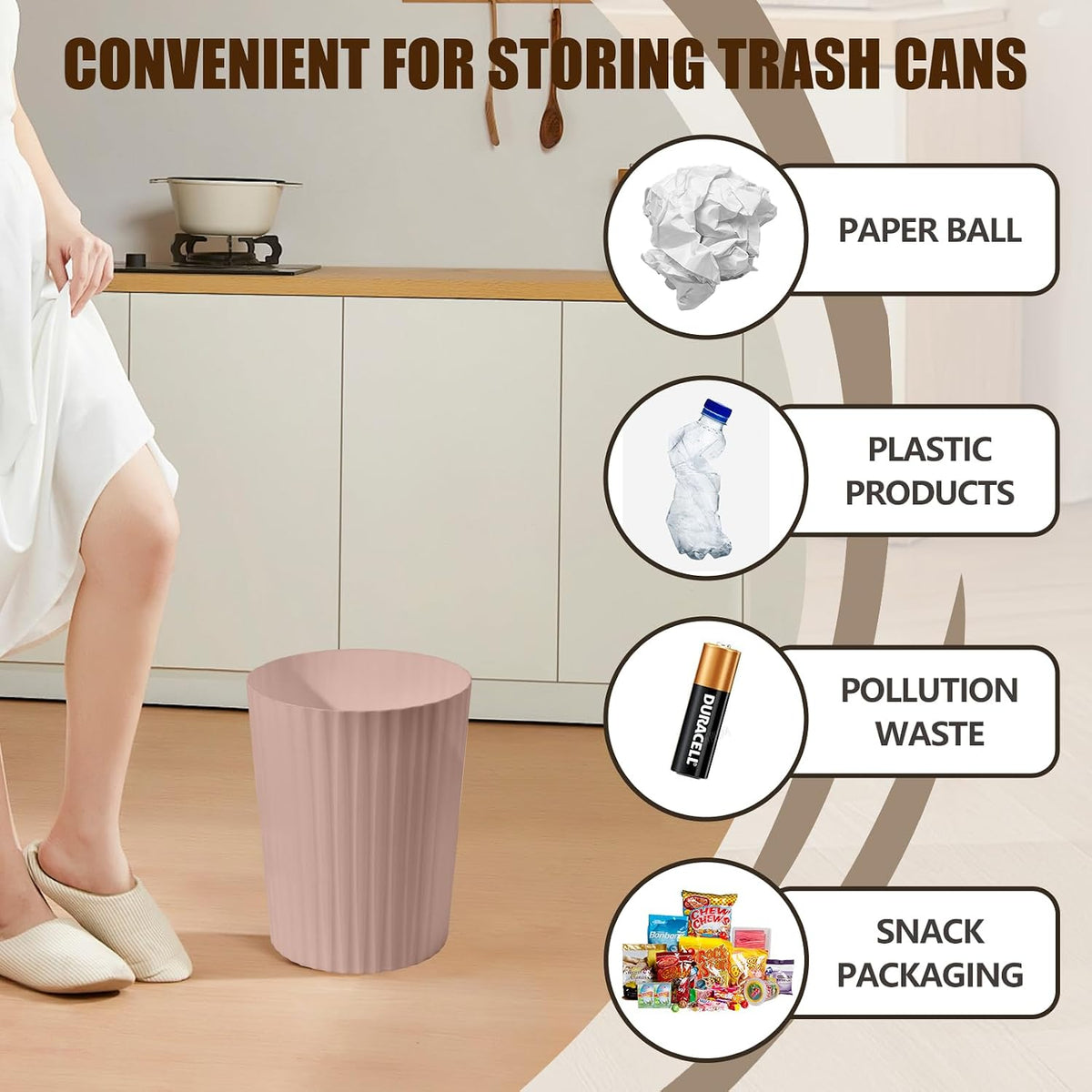 Versatile 2 Gallon Plastic Trash Can - The Compact Bin for Bathroom Kitchen Home Office - Pink
