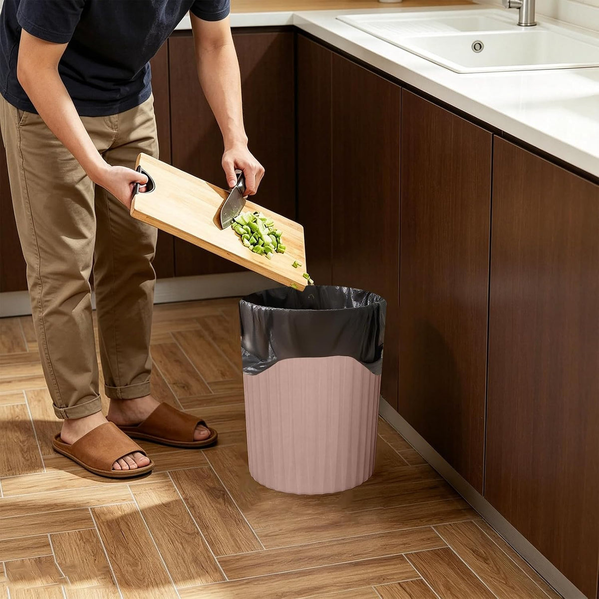 Versatile 2 Gallon Plastic Trash Can - The Compact Bin for Bathroom Kitchen Home Office - Pink