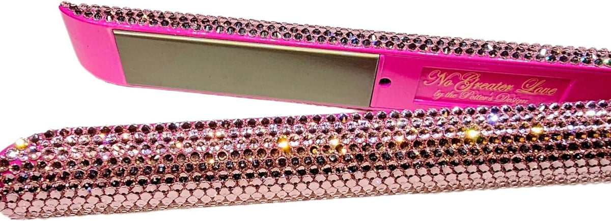 Flat Iron Titanium Hair Straightener with Rhinestones Straightening Wand Titanium Flat Iron 1" Hair Straightener Quick Heat Up Constant Heat for a Smooth Finish (Pink)