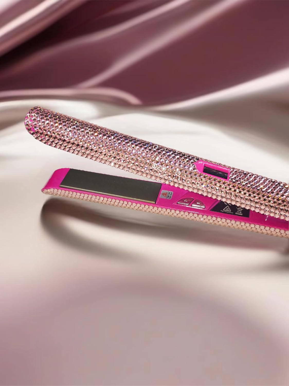 Flat Iron Titanium Hair Straightener with Rhinestones Straightening Wand Titanium Flat Iron 1" Hair Straightener Quick Heat Up Constant Heat for a Smooth Finish (Pink)