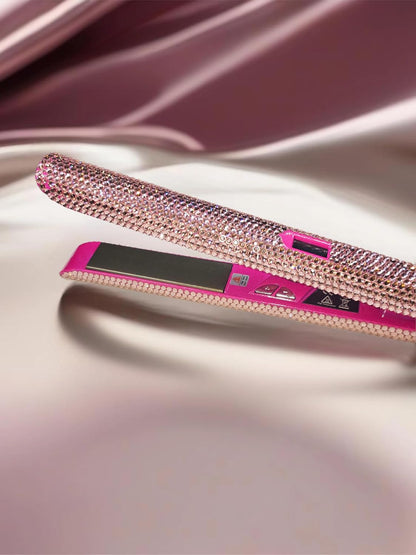 Flat Iron Titanium Hair Straightener with Rhinestones Straightening Wand Titanium Flat Iron 1" Hair Straightener Quick Heat Up Constant Heat for a Smooth Finish (Pink)