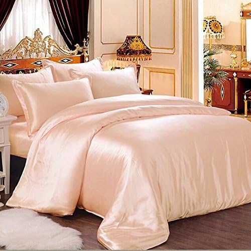 100% Pure Silk Satin Sheet Set 7pcs, Silk Fitted Sheet 15'' Deep Pocket,Silk Flat Sheet,Silk Duvet Cover & Pillowcases Set !!! King, Peach
