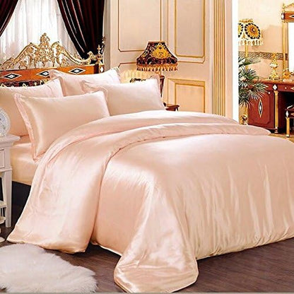 100% Pure Silk Satin Sheet Set 7pcs, Silk Fitted Sheet 15'' Deep Pocket,Silk Flat Sheet,Silk Duvet Cover & Pillowcases Set !!! King, Peach