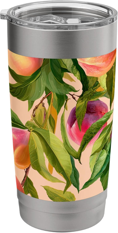 Watercolor Peaches Fruit Pattern Botanical Spring Boho Stainless Steel Insulated Tumbler