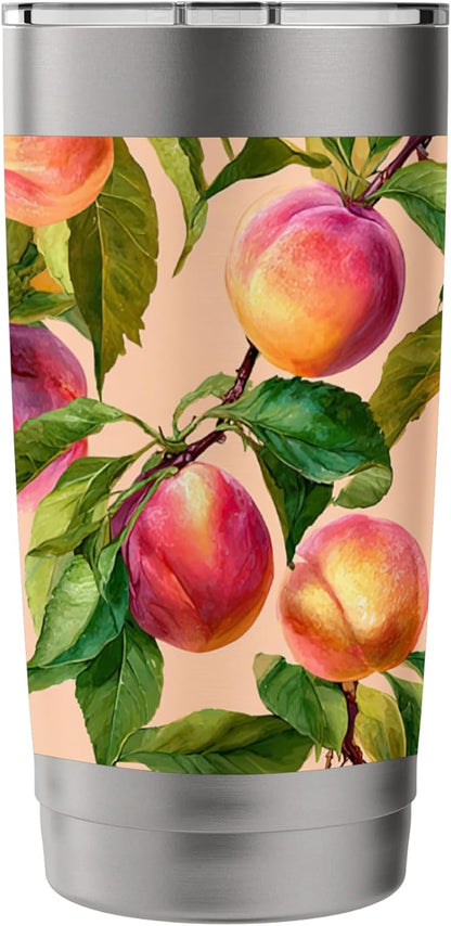 Watercolor Peaches Fruit Pattern Botanical Spring Boho Stainless Steel Insulated Tumbler