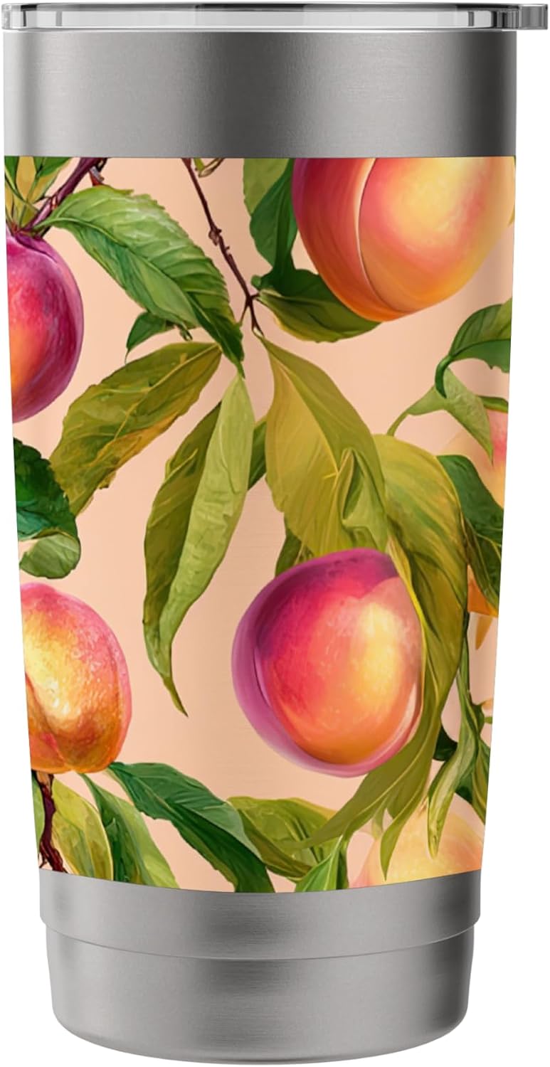 Watercolor Peaches Fruit Pattern Botanical Spring Boho Stainless Steel Insulated Tumbler