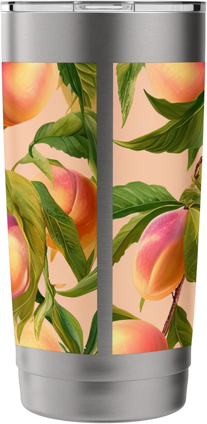Watercolor Peaches Fruit Pattern Botanical Spring Boho Stainless Steel Insulated Tumbler