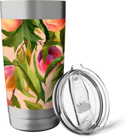 Watercolor Peaches Fruit Pattern Botanical Spring Boho Stainless Steel Insulated Tumbler