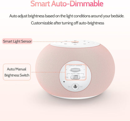 Auto Dimmable Sound Machine Alarm Clock with Night Light for Girls