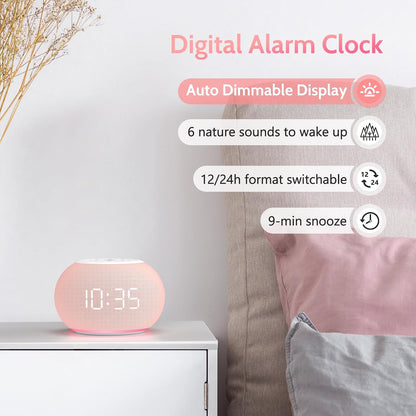 Auto Dimmable Sound Machine Alarm Clock with Night Light for Girls