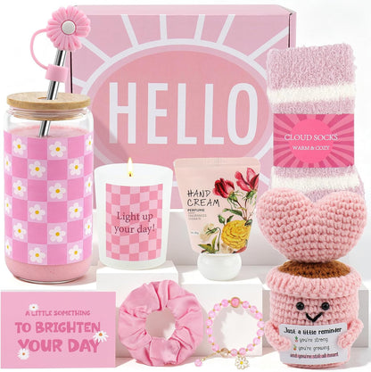 Pink Gift Basket for Women, Unique Birthday Gifts for Teen Girls Mom Sister