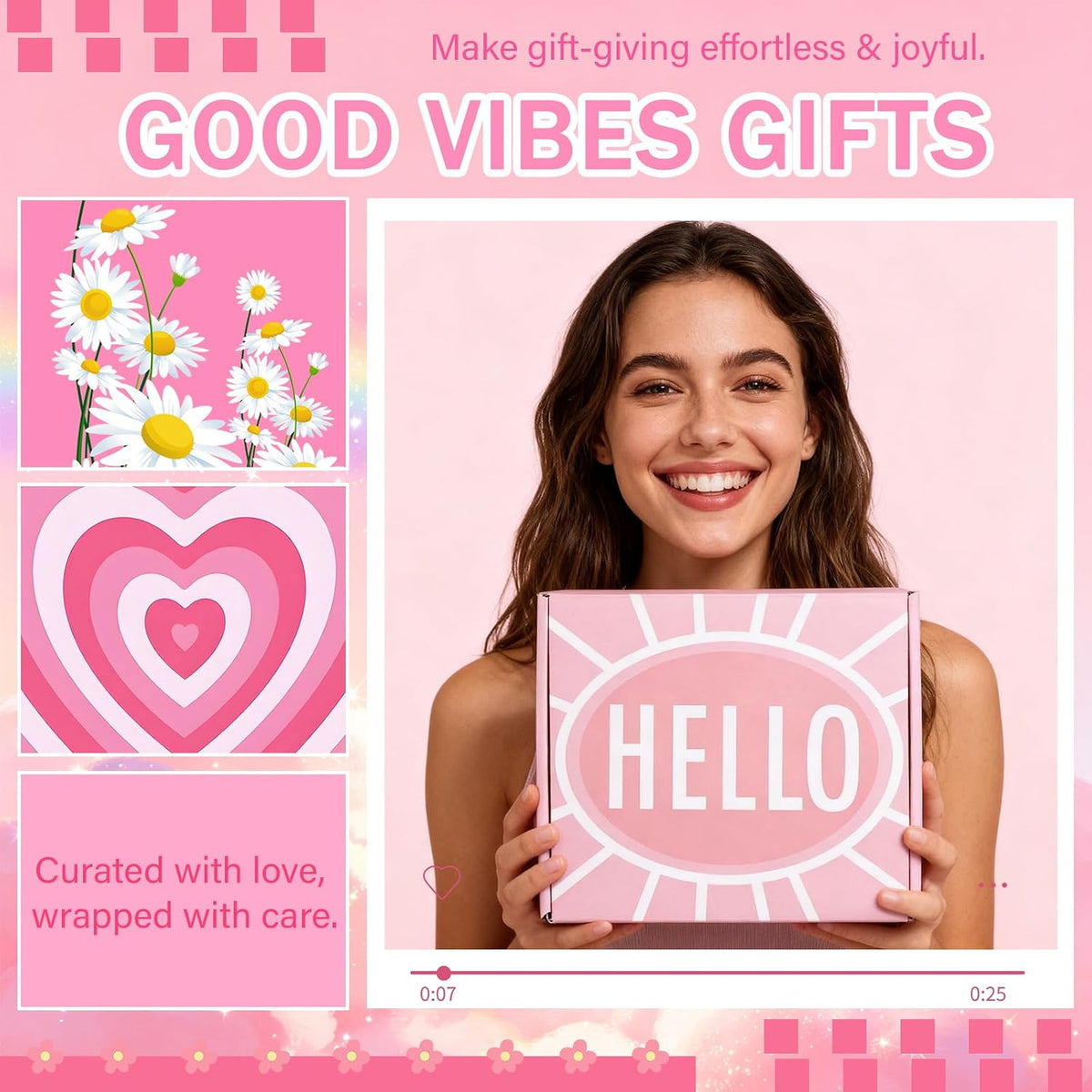 Pink Gift Basket for Women, Unique Birthday Gifts for Teen Girls Mom Sister