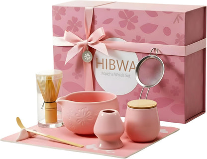 Matcha Whisk Set – Traditional Japanese Matcha Starter Kit with Bowl, Bamboo Whisk & Sifter | Complete Matcha Tea Ceremony Set for Home & Café Use – Pink