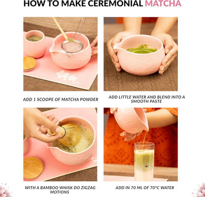 Matcha Whisk Set – Traditional Japanese Matcha Starter Kit with Bowl, Bamboo Whisk & Sifter | Complete Matcha Tea Ceremony Set for Home & Café Use – Pink