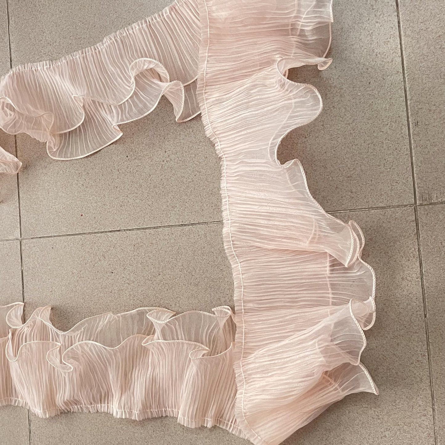 3 Yards Ruffle Pleated Chiffon Trim Two Layer Trimmer Dress Bag Decoration Tulle Fabric Applique Craft Sewing (Peach)