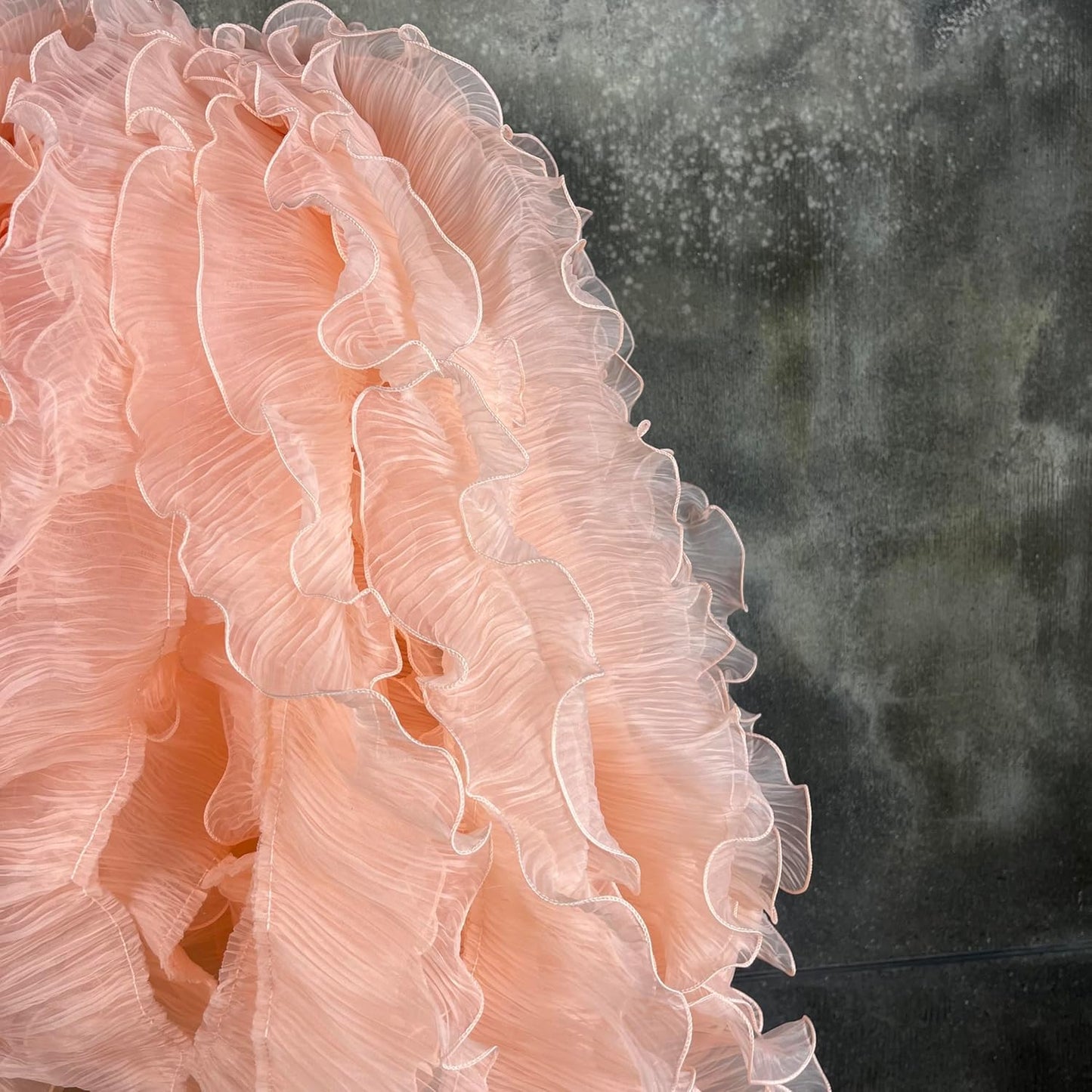 3 Yards Ruffle Pleated Chiffon Trim Two Layer Trimmer Dress Bag Decoration Tulle Fabric Applique Craft Sewing (Peach)