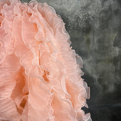 3 Yards Ruffle Pleated Chiffon Trim Two Layer Trimmer Dress Bag Decoration Tulle Fabric Applique Craft Sewing (Peach)