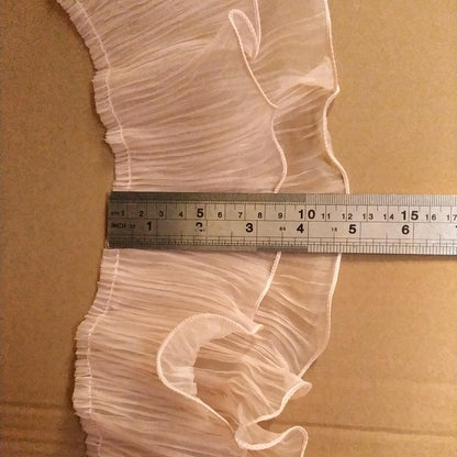3 Yards Ruffle Pleated Chiffon Trim Two Layer Trimmer Dress Bag Decoration Tulle Fabric Applique Craft Sewing (Peach)