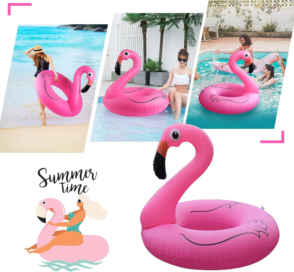 Inflatable Flamingo Pool Floats with Lights, Solar Powered Pink Pools Flamingo Float Rings, 42'' Lake Beach Floaties Swimming Rings Summer Pool Raft Lounger for Adults Water Party Supplies